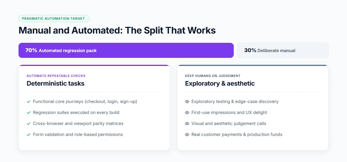 Which web testing tasks to automate and which to keep manual