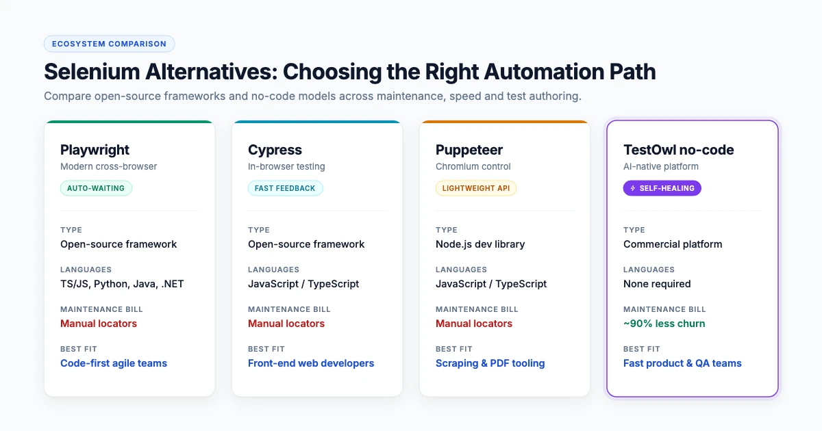 Selenium Alternatives Comparison Matrix