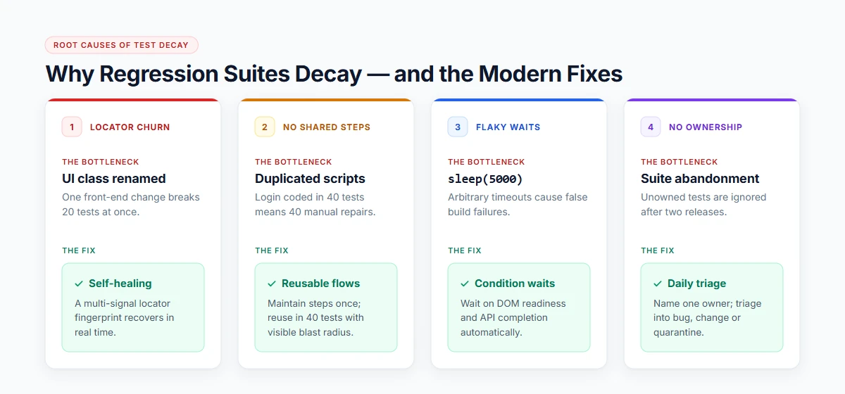 The four causes of regression suite decay and their fixes